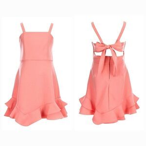 Rare Editions Big Girls Tie Back Double Ruffle Hem Fit & Flare Tank Dress Coral